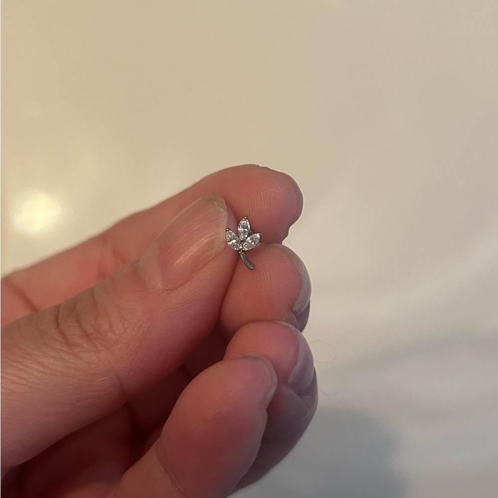 Sterling Silver Leaf CZ Stud Earring - White
